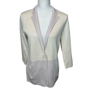 Karen Millen Women's Wool Cream Pink Color Block Cardigan Cottagecore Sz M NWT!